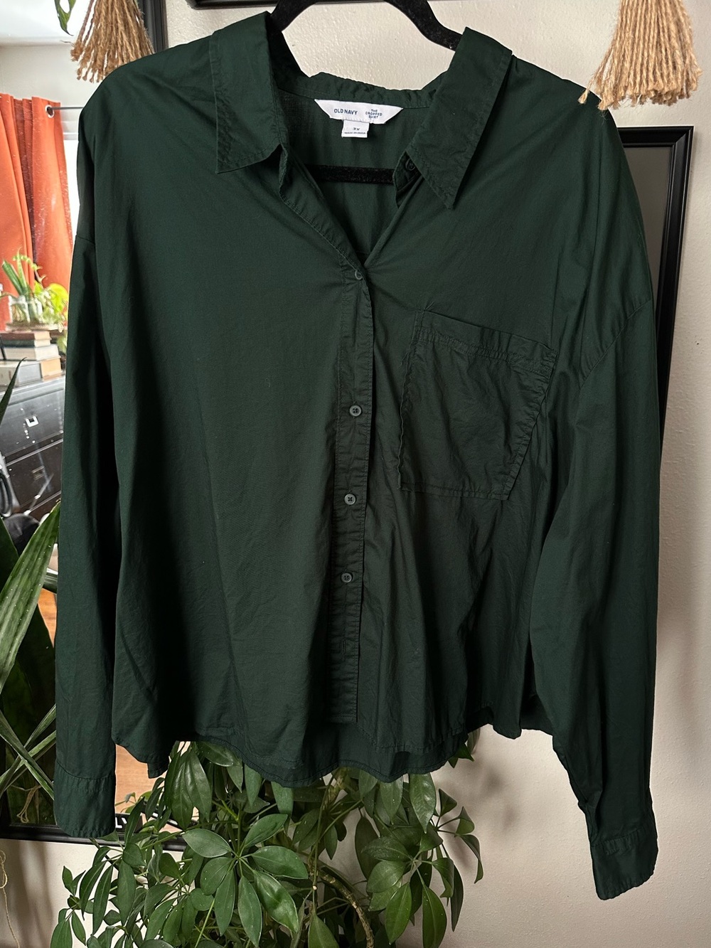 Cropped Long Sleeve Button Up - Old Navy
